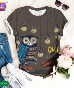 Owl With Pinapple  3D All Over Print T-Shirt