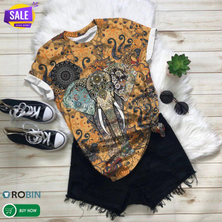 Ethnic Elephant Flowers  3D All Over Print T-Shirt