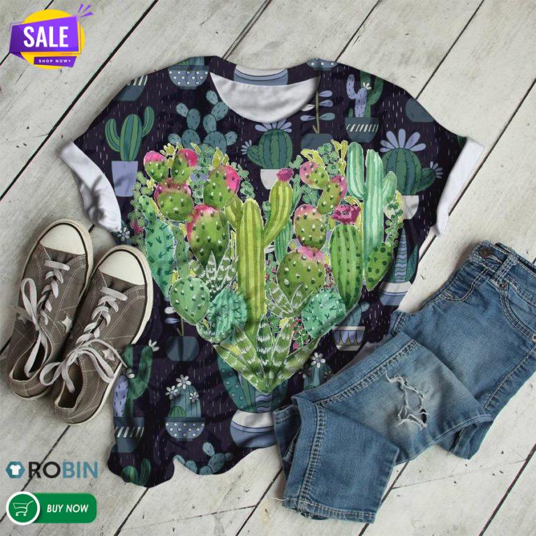 Cactus With Love  3D All Over Print T-Shirt