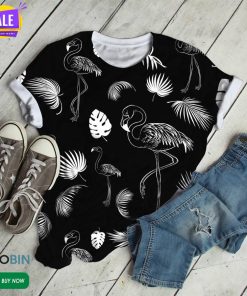 Black And White Flamingo  3D All Over Print T-Shirt