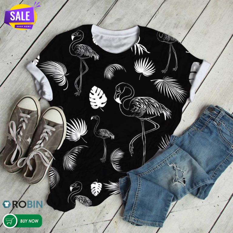 Black And White Flamingo  3D All Over Print T-Shirt