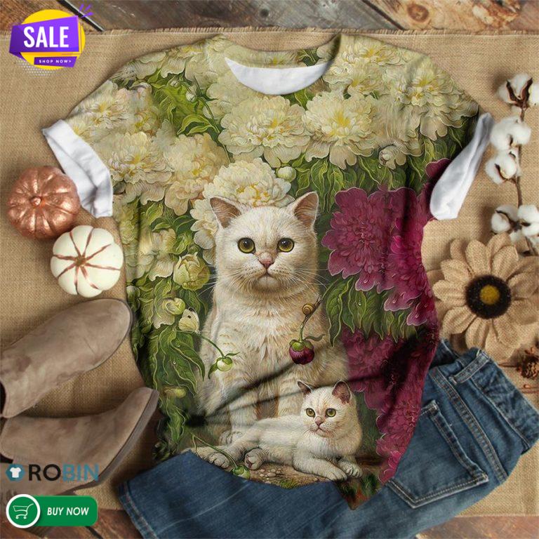 Little Cat With Her Mom  3D All Over Print T-Shirt