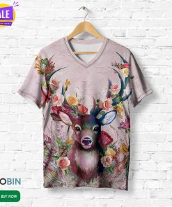 Pink Floral Deer  3D All Over Print T-Shirt