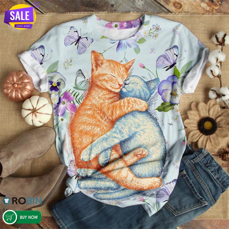 Cats Hugging Together  3D All Over Print T-Shirt