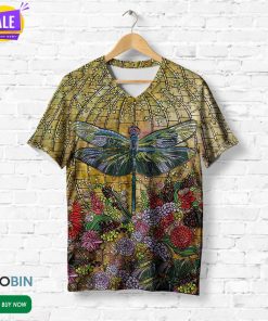 Dragonfly On Colorful Flowers  3D All Over Print T-Shirt