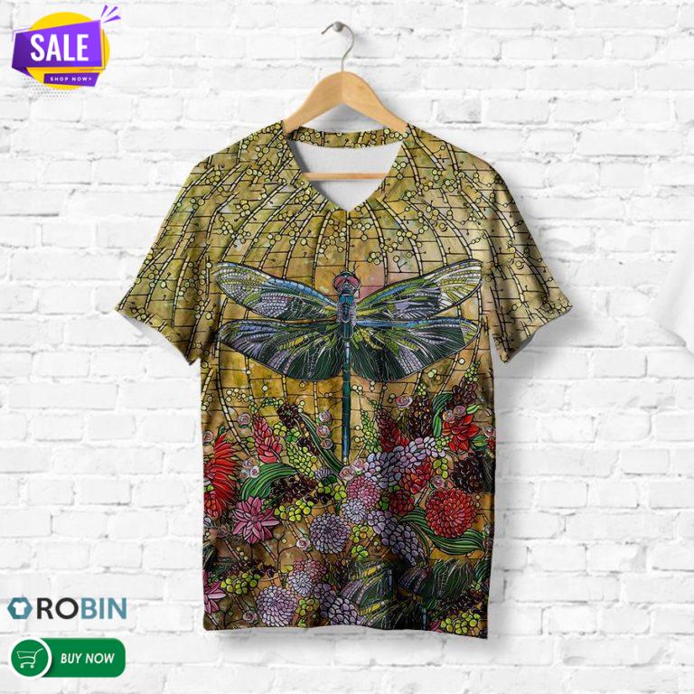 Dragonfly On Colorful Flowers  3D All Over Print T-Shirt