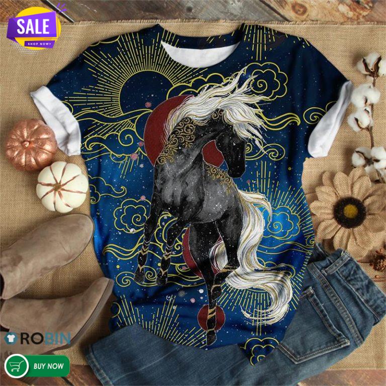 Black Horse  3D All Over Print T-Shirt