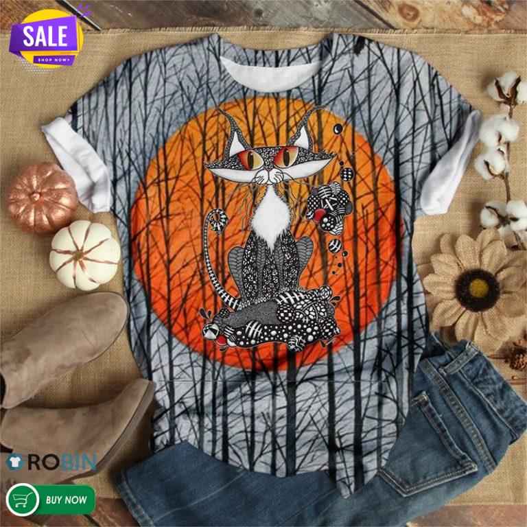 Black And White Pattern Cat  3D All Over Print T-Shirt