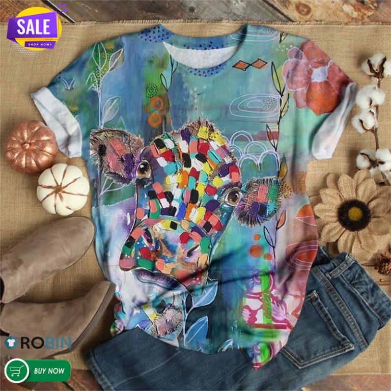 Colorful Painting Cow  3D All Over Print T-Shirt