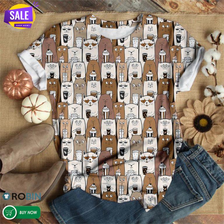 Cat Holding A Cup  3D All Over Print T-Shirt