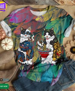 Traditional Japanese Tattoo Cats  3D All Over Print T-Shirt