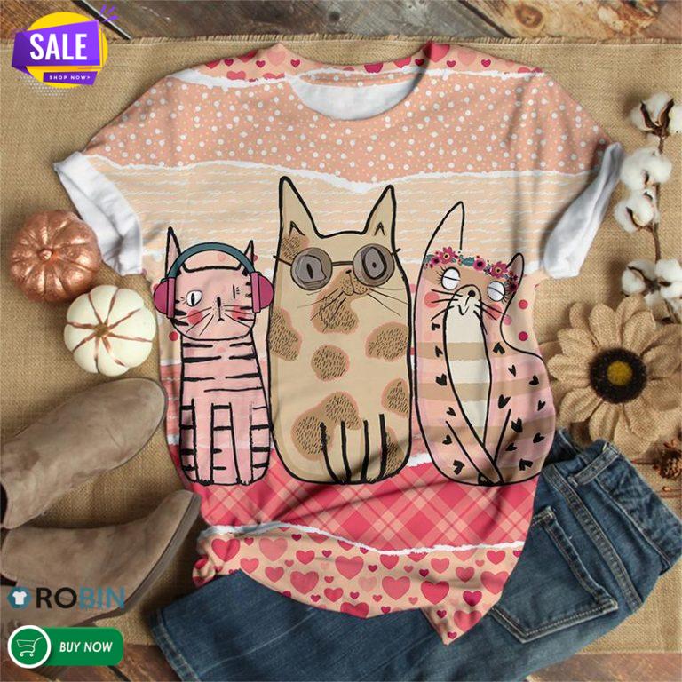 Doodle Pinky Cat  3D All Over Print T-Shirt