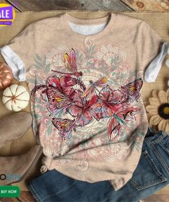 Dragonfly With Hibiscus Flower  3D All Over Print T-Shirt Dragonfly With Hibiscus Flower  3D All Over Print T-Shirt