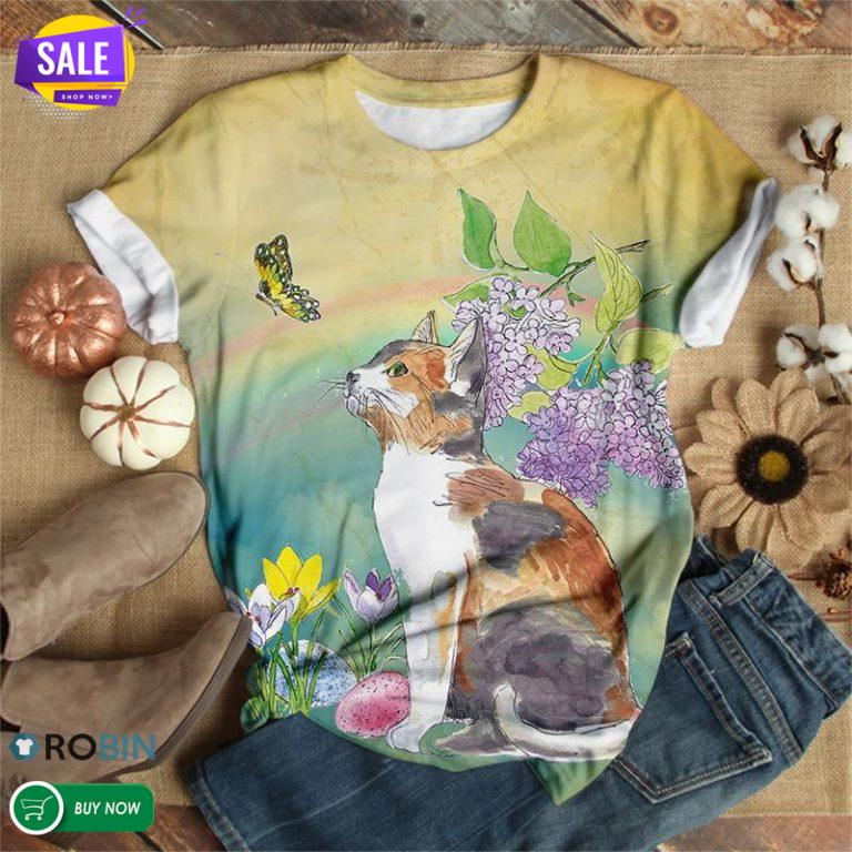 Cat Seeing A Butterfly  3D All Over Print T-Shirt