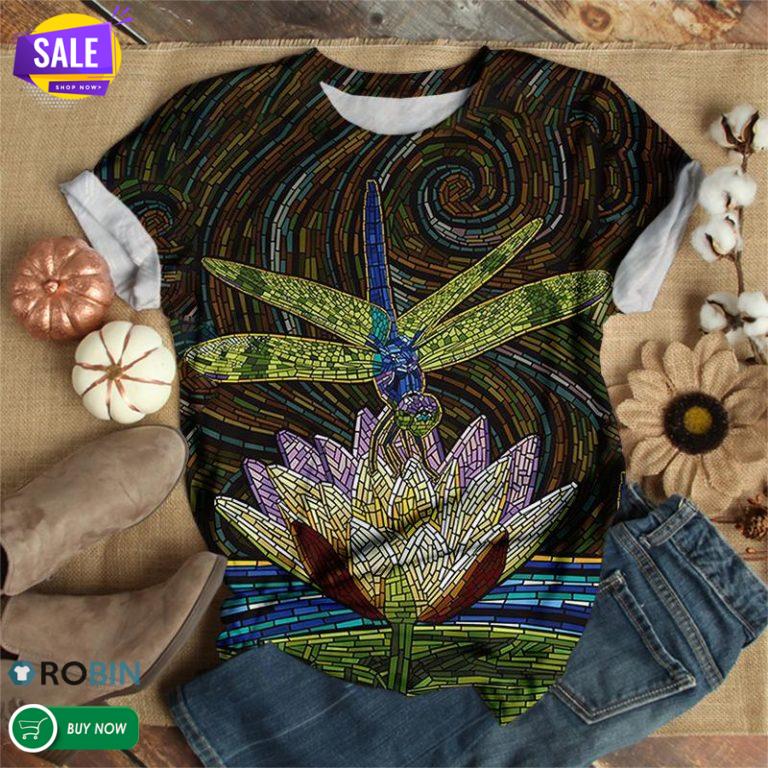 Mosaic Pattern Dragonfly  3D All Over Print T-Shirt