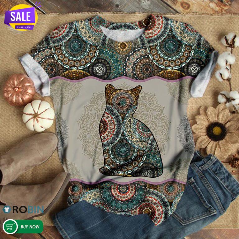 Mandala Vintage Cat  3D All Over Print T-Shirt