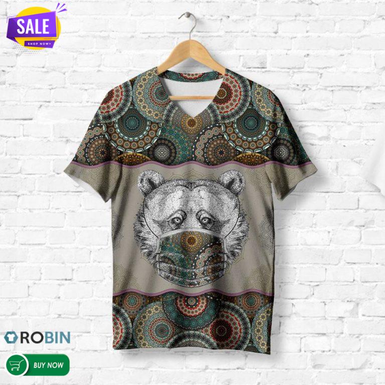 Bear Wearing Face Mask  3D All Over Print T-Shirt