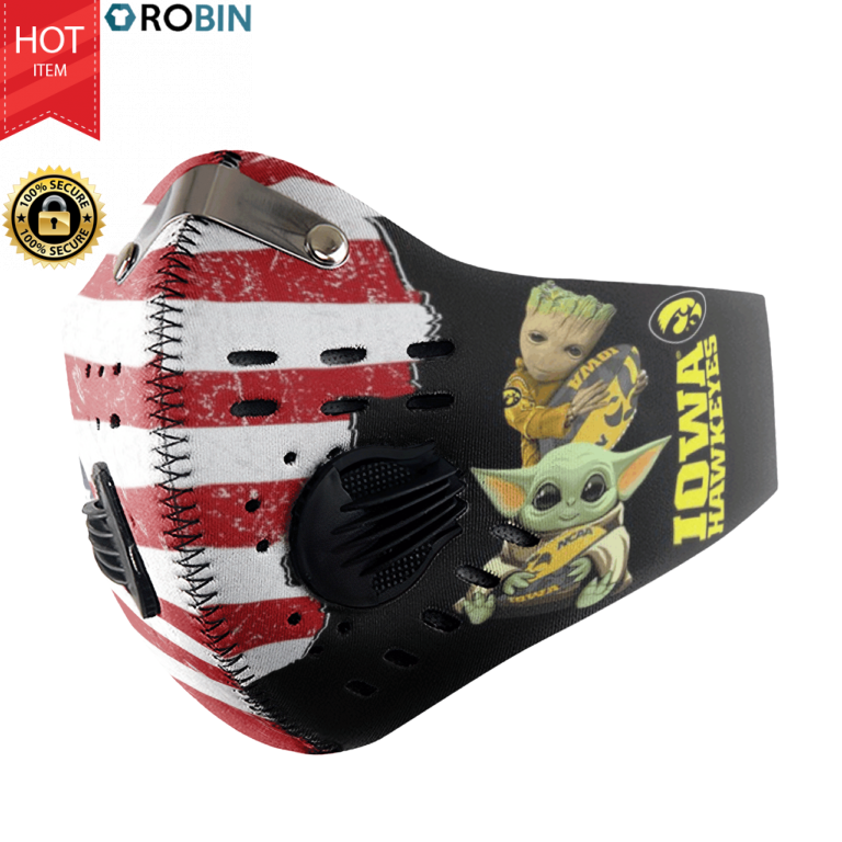 Baby Yoda And Groot Hug Iowa Hawkeyes Face Mask with N95 Filter