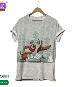 Dog Hangout In Winter Christmas  3D All Over Print T-Shirt
