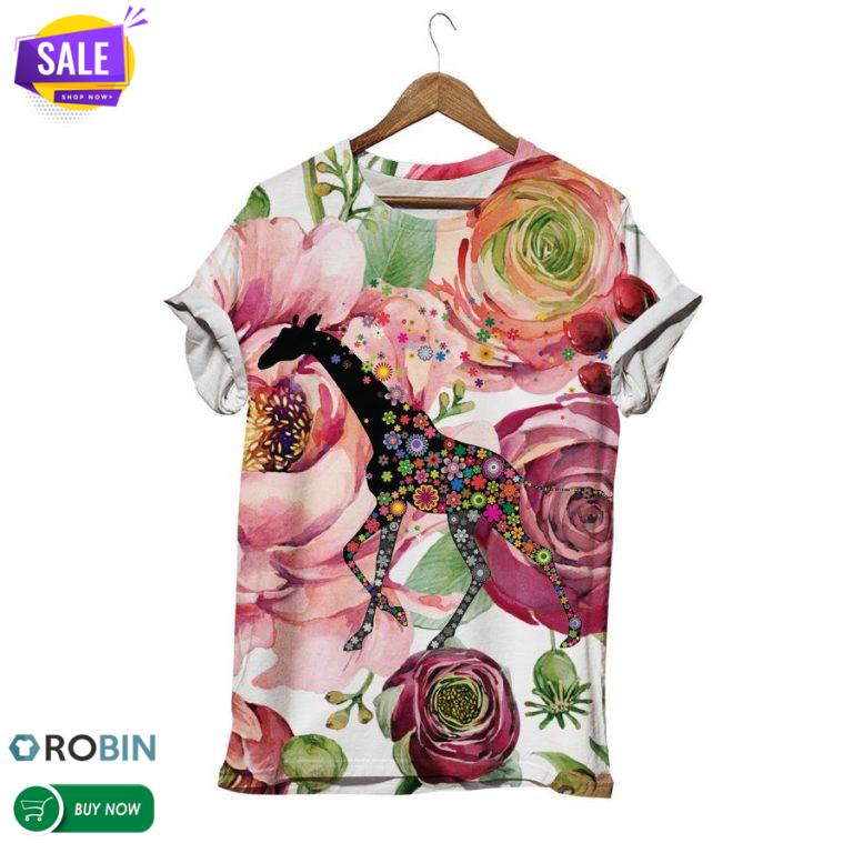 Wildflower Giraffe  3D All Over Print T-Shirt