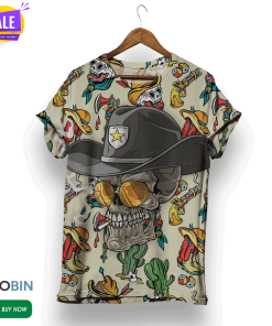 Sheriff Cowboy Skull  3D All Over Print T-Shirt