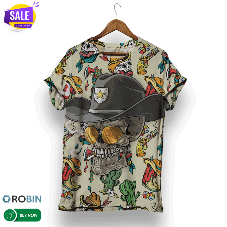 Sheriff Cowboy Skull  3D All Over Print T-Shirt