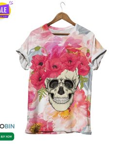 Hippie Flowers Skull  3D All Over Print T-Shirt