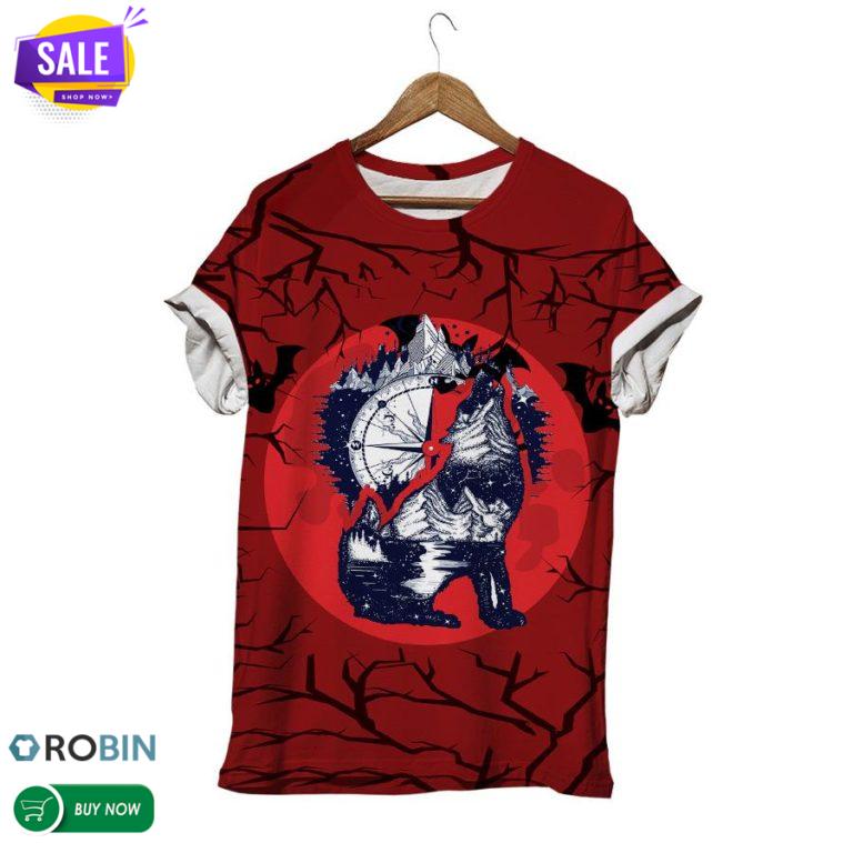 Halloween Wolf Red  3D All Over Print T-Shirt