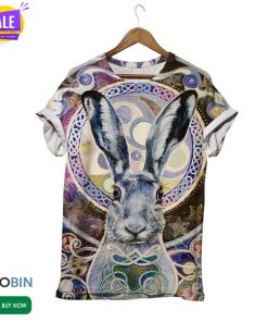 Grey Rabbit In Vintage Art  3D All Over Print T-Shirt