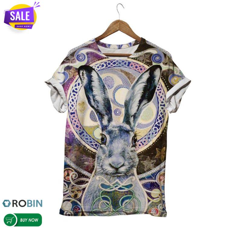 Grey Rabbit In Vintage Art  3D All Over Print T-Shirt