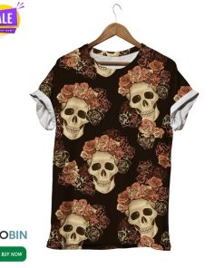 Skull Wearing Flower Crown  3D All Over Print T-Shirt