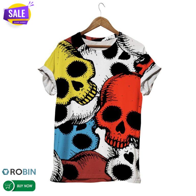 Retro Color Skull  3D All Over Print T-Shirt