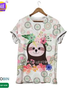 Sloth Smile Botanical  3D All Over Print T-Shirt
