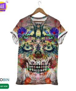 Botanical Motifs Dead Skull  3D All Over Print T-Shirt Botanical Motifs Dead Skull  3D All Over Print T-Shirt