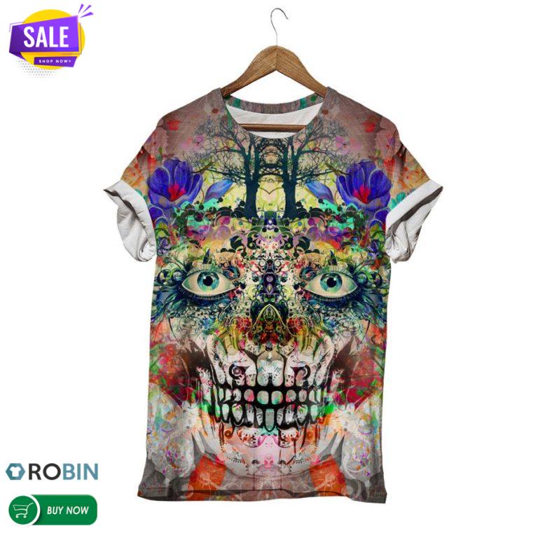 Botanical Motifs Dead Skull  3D All Over Print T-Shirt