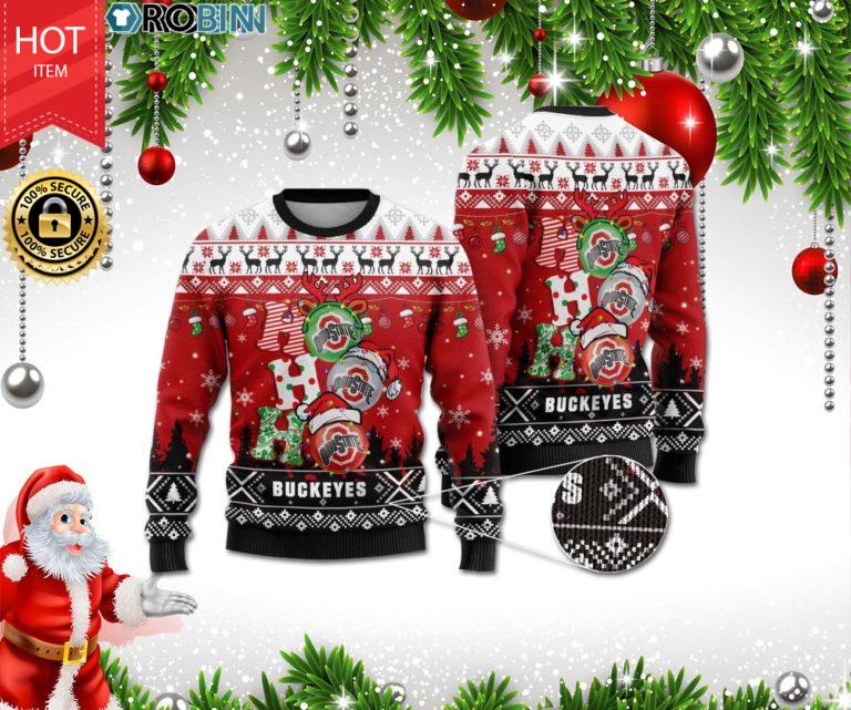 Ohio State Buckeyes Ho Ho Ho 3D Print Christmas Wool Sweater