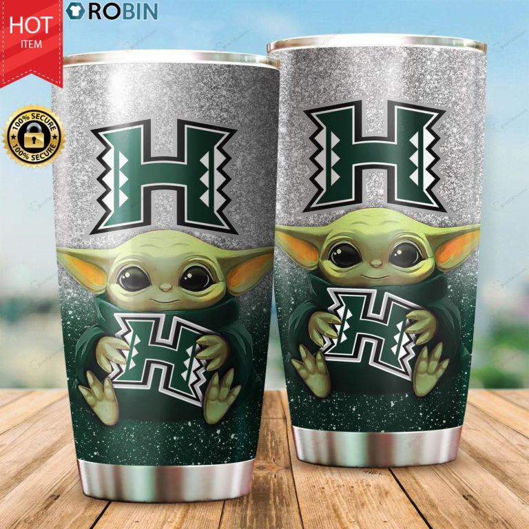 Hawaii Rainbow Warriors Baby Yoda 20oz Tumbler