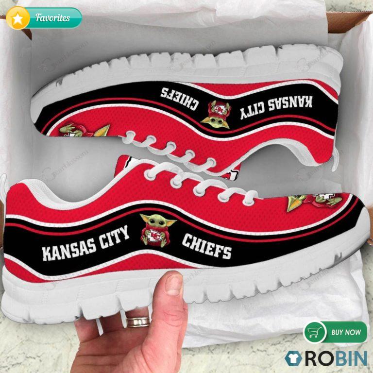 Baby Yoda Hug Kansas City Chiefs Football Sneakers – Breathable Running Shoes