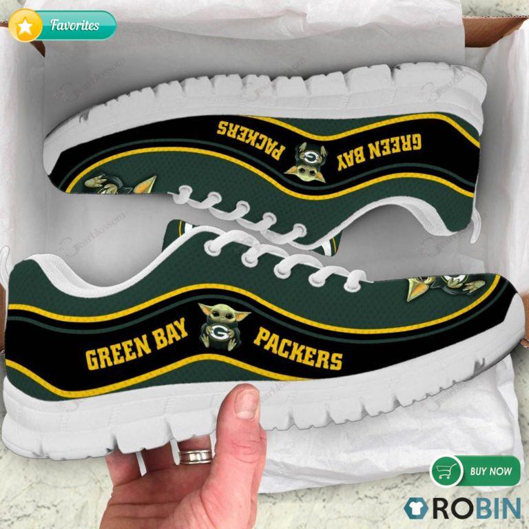 Baby Yoda Hug Green Bay Packers Football Sneakers – Breathable Running Shoes