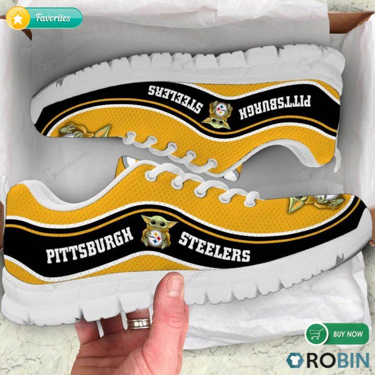 Baby Yoda Hug Pittsburgh Steelers Football Sneakers – Breathable Running Shoes