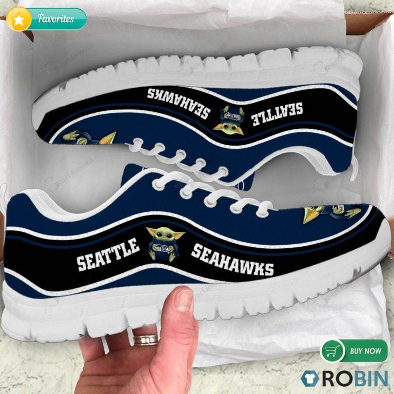 Baby Yoda Hug Seattle Seahawks Football Sneakers – Breathable Running Shoes