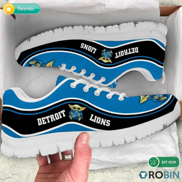 Baby Yoda Hug Detroit Lions Football Sneakers – Breathable Running Shoes