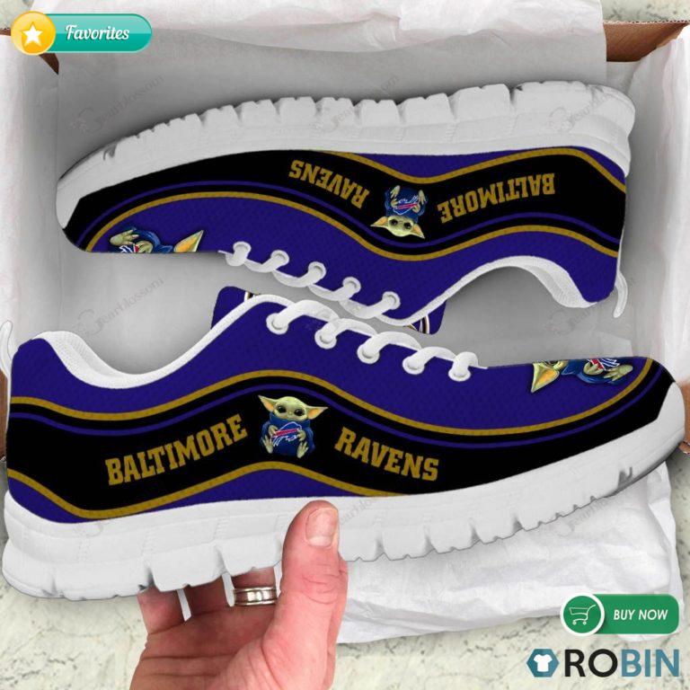 Baby Yoda Hug Baltimore Ravens Football Sneakers – Breathable Running Shoes