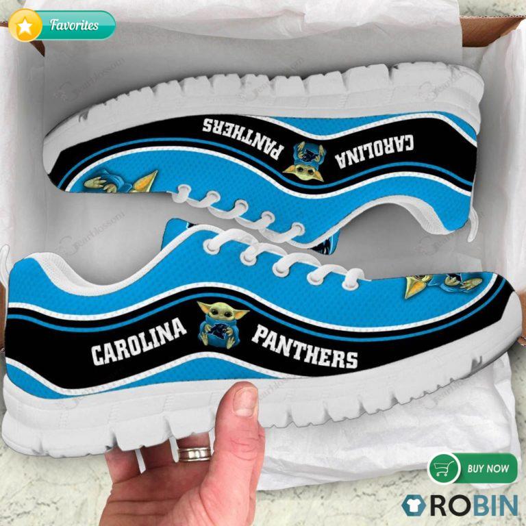 Baby Yoda Hug Carolina Panthers Football Sneakers – Breathable Running Shoes