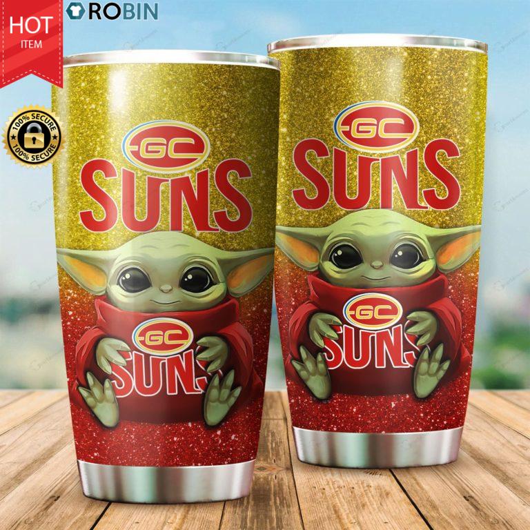 Baby Yoda Hug Gold Coast Suns 20oz Tumbler