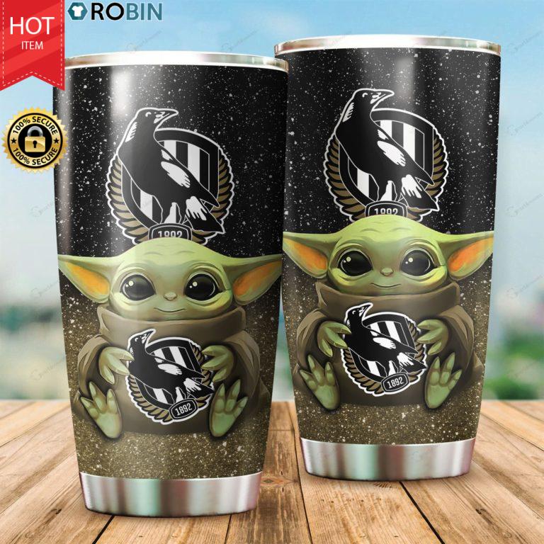 Baby Yoda Hug Collingwood Magpies 20oz Tumbler