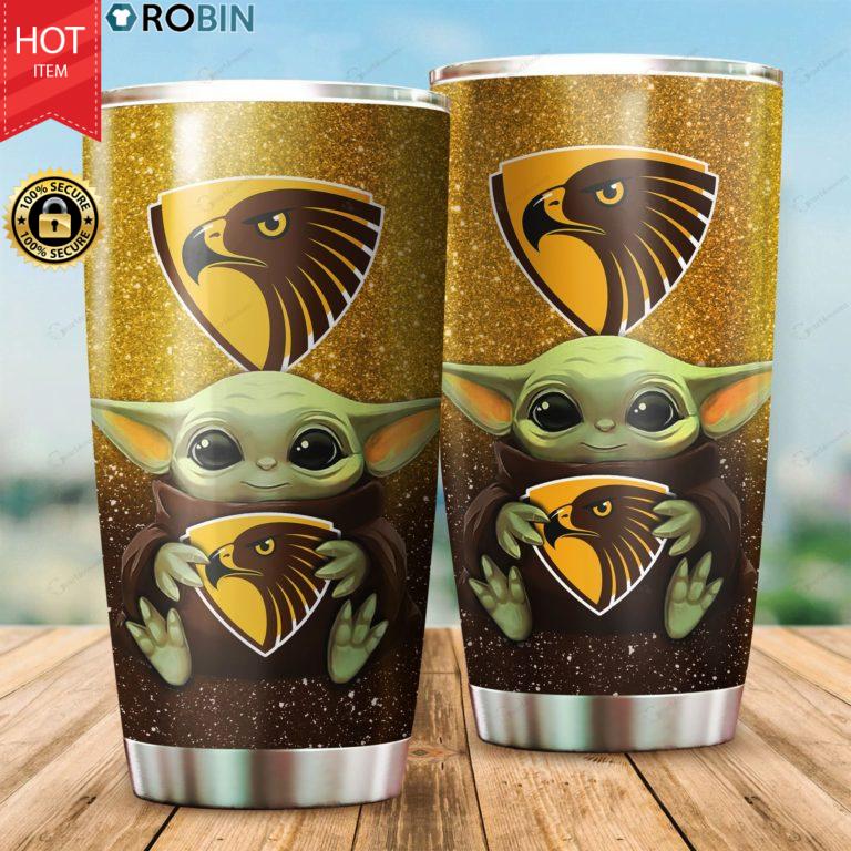 Baby Yoda Hug Hawthorn Hawks 20oz Tumbler