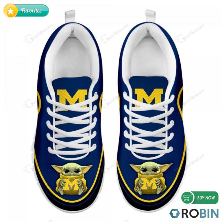Baby Yoda Hug Michigan Wolverines Sneakers – Breathable Running Shoes
