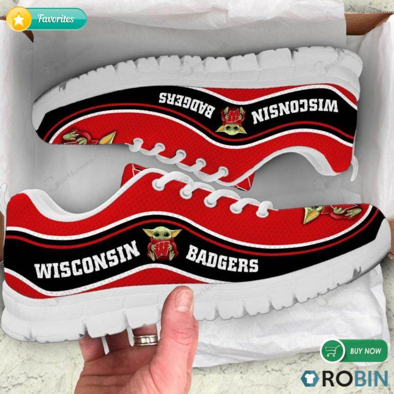Baby Yoda Hug Wisconsin Badgers Sneakers – Breathable Running Shoes