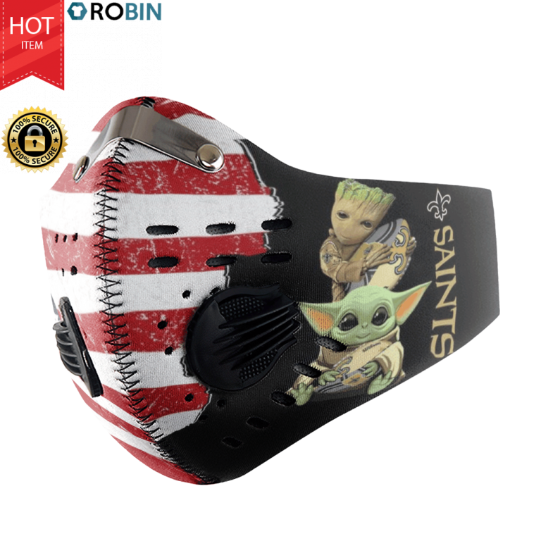 Baby Yoda And Groot Hug New Orleans Saints Face Mask with N95 Filter